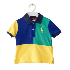 Ralph Lauren Kid Big Pony Mesh Color Block Polo Shirt 24M Preppy Old Money Sport